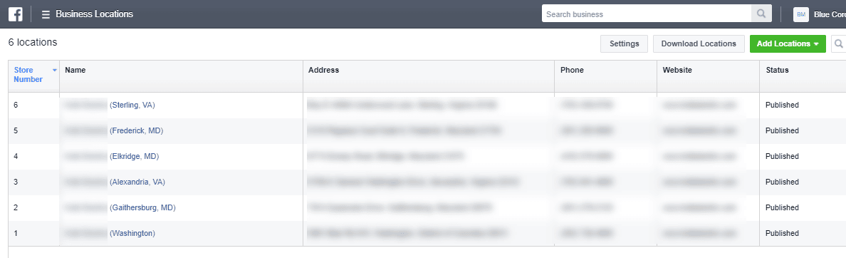 facebook for multiple locations - location pages layout